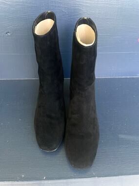 J.Crew Black Suede Ankle Boots Block Heel Side Zip Women's Classic Booties 8.5